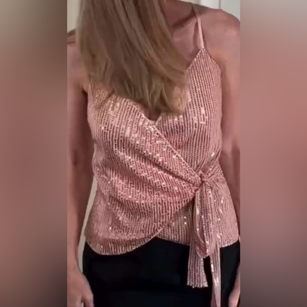 Pink - Rose Gold Spaghetti Strap Sequin Camisole